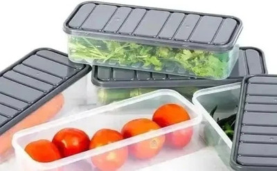 nitsr Plastic Fridge Container  - 1200 ml(Pack of 6, Grey)