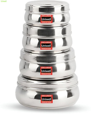 UNIWELL Stainless Steel Fridge Container  - 2500 ml(Pack of 6, Silver)