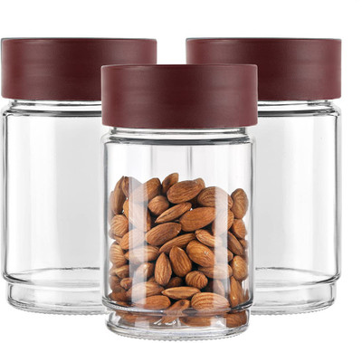 AVAIKSA Glass Grocery Container  - 750 ml(Pack of 3, Maroon)