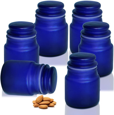 Pure Source India Glass Cookie Jar  - 110 ml(Pack of 6, Blue)