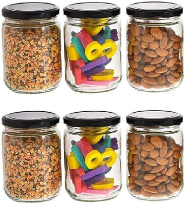 Avresta Glass Grocery Container  - 400 ml(Pack of 6, Clear, Black)