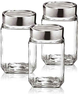 TREO Glass Grocery Container  - 310 ml(Pack of 3, Silver)