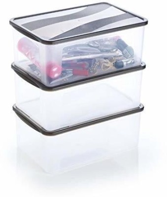UNDERZONE Plastic Bread Container  - 2000 ml, 2500 ml(Pack of 3, Black, Clear)