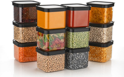 busaji enterprise Plastic Grocery Container  - 500 ml(Pack of 12, Black)