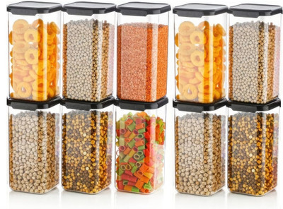 Homemet Plastic Grocery Container  - 1600 ml(Pack of 10, Black)