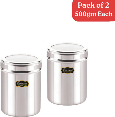 SOMWARE Stainless Steel Utility Container  - 500 g(Pack of 2, Silver)