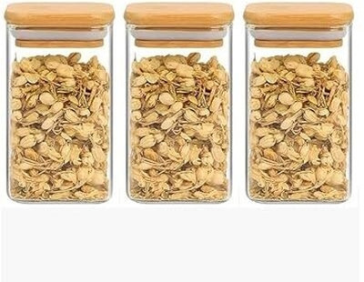 FANCTREND Glass, Wooden Fridge Container  - 330 ml(Pack of 3, Clear)