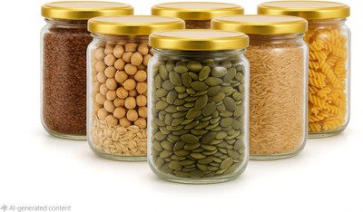 STABILIX Glass Pickle Jar  - 500 ml(Pack of 6, Gold)