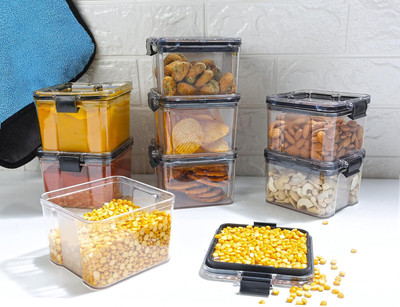 Gripwell Plastic Grocery Container  - 400 ml(Pack of 8, Black)