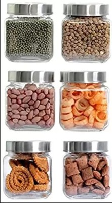 ShopGlobal Glass Pickle Jar  - 600 ml(Pack of 6, Silver)