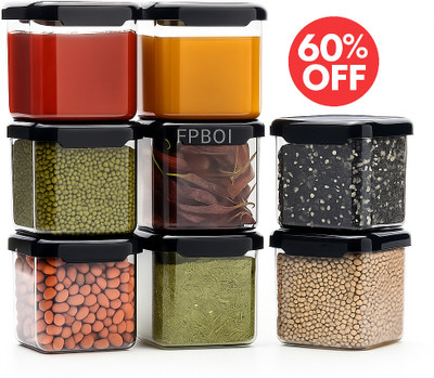 FPBOI Plastic Grocery Container  - 500 ml(Pack of 8, Black)