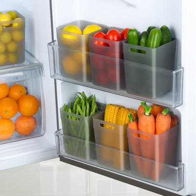 FEEDNIX Plastic Fridge Container  - 1100 ml(Pack of 6, Black)