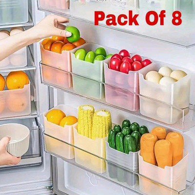 Alexa Plastic Fridge Container  - 1200 ml(Pack of 8, White)