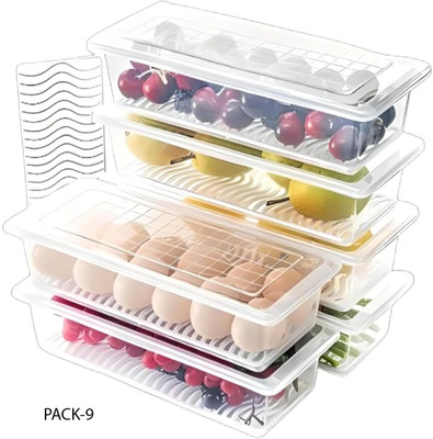 ROMARA Plastic Fridge Container  - 1500 ml(Pack of 9, White)