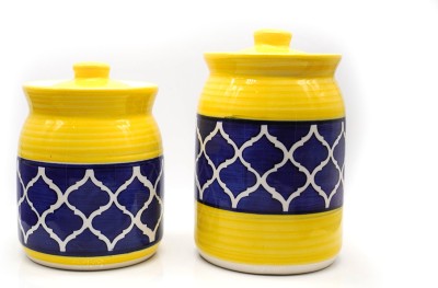 Kraftlik Handicrafts Ceramic Pickle Jar  - 500 ml, 1000 ml(Pack of 2, Yellow)