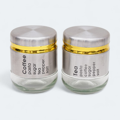 VoiDrop Glass Tea Coffee & Sugar Container  - 350 ml(Pack of 2, Silver)