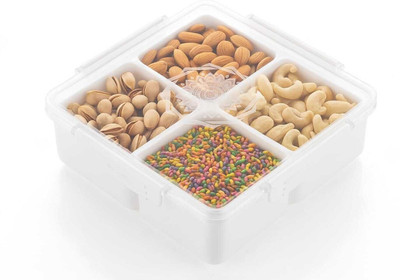 THE GAUR HUB Plastic Cookie Jar  - 500 ml(White)