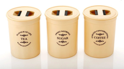 THE GAUR HUB Plastic Tea Coffee & Sugar Container  - 800 ml(Pack of 3, Gold)