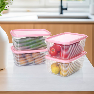 FEEDNIX Plastic Fridge Container  - 1800 ml(Pack of 4, Pink)