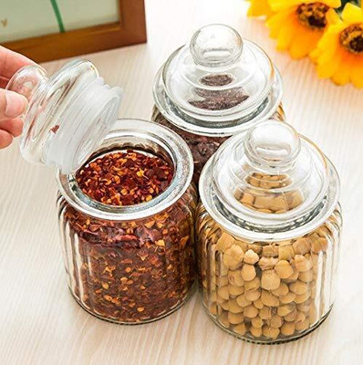 MAHI ENTERPRISE Glass Grocery Container  - 350 ml(Pack of 3, Multicolor)