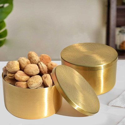 Pure Source India Brass Cookie Jar  - 1100 ml(Gold)