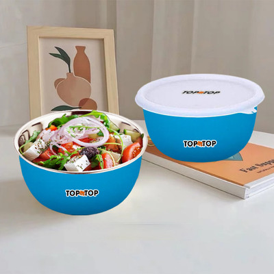Microwave Safe Bowls Airtight And Leak Proof Container Bowl Capacity 450ml, Stainless Steel Mixing Bowl(Blue, Pack of 2)