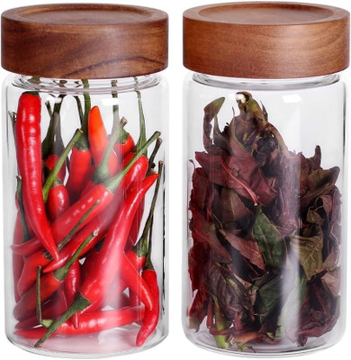 VIBEIN Glass Grocery Container  - 800 ml(Pack of 2, Clear)