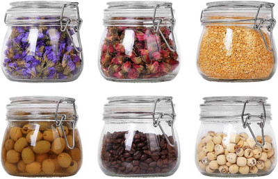 DORMICO Glass Grocery Container  - 500 ml(Pack of 6, Clear)
