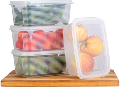 Crackle Plastic Fridge Container  - 1800 ml(Pack of 4, Clear)