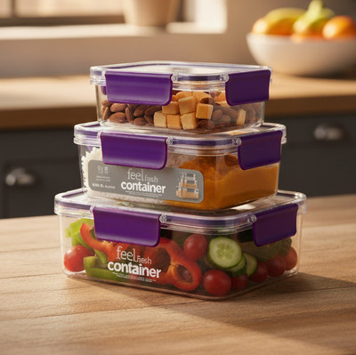 TrendyPicksStore Plastic Utility Container  - 1600 ml, 900 ml, 400 ml(Pack of 3, Purple)