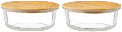 IndusBay Glass, Wooden Utility Container  - 900 ml(Pack of 2, Clear)