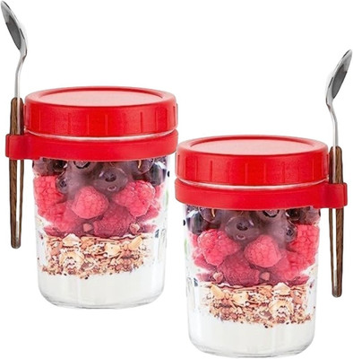 Tap2kaart Glass Utility Container  - 350 ml(Pack of 2, Red)