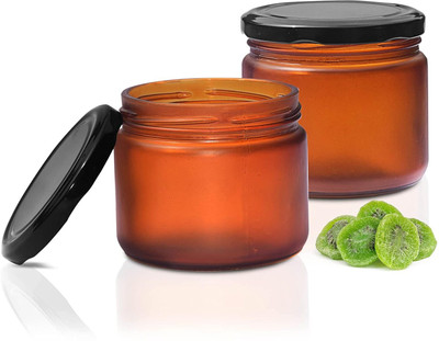 Pure Source India Glass Cookie Jar  - 280 ml(Pack of 2, Brown)