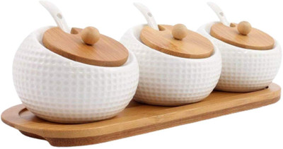 Newexp Ceramic Tea Coffee & Sugar Container  - 200 ml(Pack of 3, White)