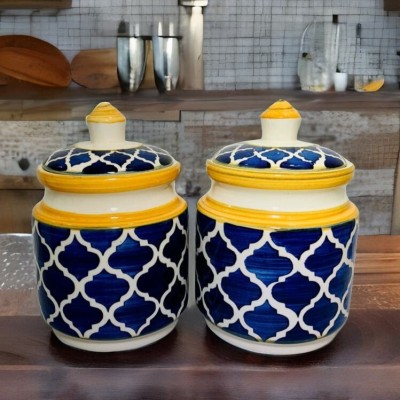 HomeFrills Ceramic Utility Container  - 1 kg(Pack of 2, Yellow, Blue)