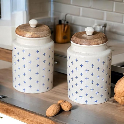 BACKKSPACE RETAIL Ceramic Tea Coffee & Sugar Container  - 1000 ml(Blue)