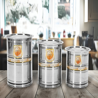 Liolis Stainless Steel Storage Heavy Kothi Large Rice and Grain 3 Drum set 30 L Drum(Silver, Pack of 3)