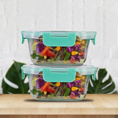 Allo Glass Fridge Container  - 520 ml(Pack of 2, Green)