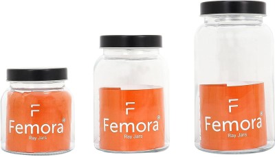 Femora Glass Cookie Jar  - 1000 ml(Pack of 3, Clear)