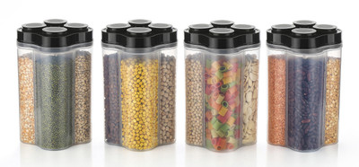 JORDY Plastic Grocery Container  - 2400 ml(Pack of 4, Black)