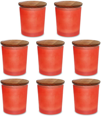 Myoc Glass, Wooden Utility Container  - 200 ml(Pack of 8, Red)