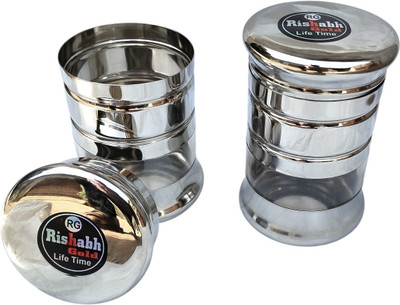 Rishabh Glod Steel Tea Coffee & Sugar Container  - 1000 ml(Pack of 2, Silver)