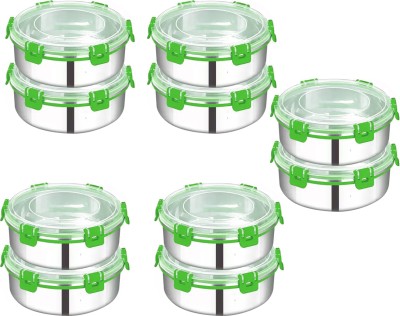 Zaib Stainless Steel Fridge Container  - 500 ml(Pack of 10, Green)