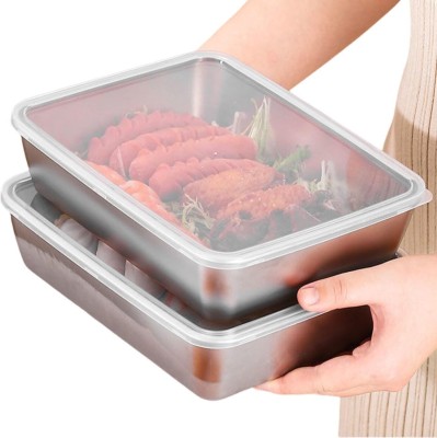 Jinila Stainless Steel Food Storage Container with Clear Lid Perfect Oven Baking Tray Serving Set(Pack of 2)