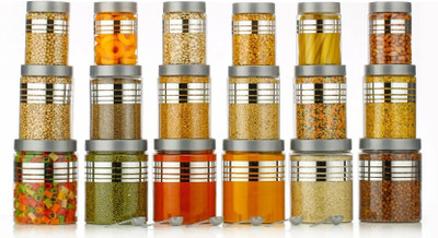 HASHFLOW Plastic Grocery Container  - 350 ml, 650 ml, 1200 ml(Pack of 18, Clear)