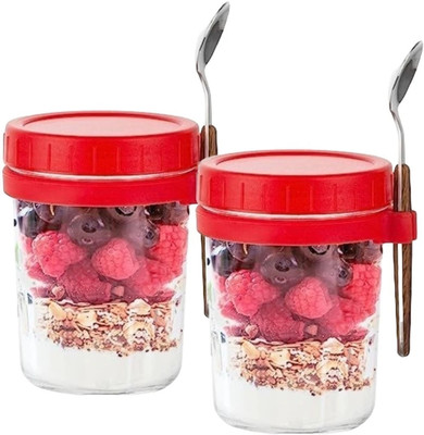 MOOZICO Glass Utility Container  - 350 ml(Pack of 2, Red)