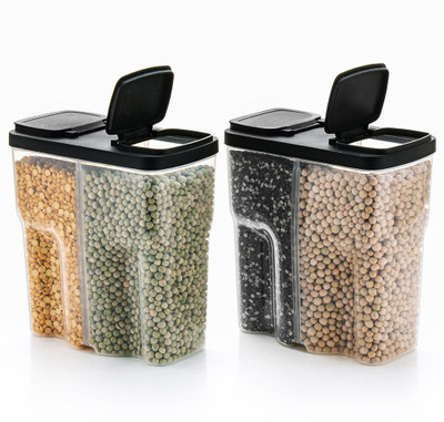 Sedulous Plastic Grocery Container  - 2400 ml(Pack of 2, Black)