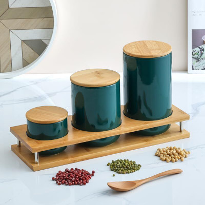KUBER INDUSTRIES Ceramic Utility Container  - 260 ml, 800 ml, 1000 ml(Pack of 3, Green)