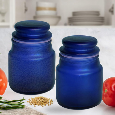 Pure Source India Glass Cookie Jar  - 110 ml(Pack of 2, Blue)
