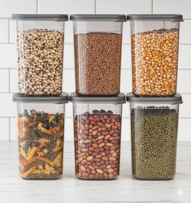 Slikvita Plastic Grocery Container  - 1200 ml(Pack of 6, Grey)